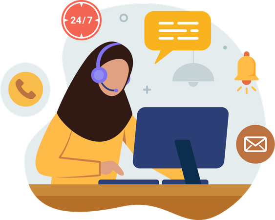 hijab girl provide 24 hours customer service illustration svg download png 11512041